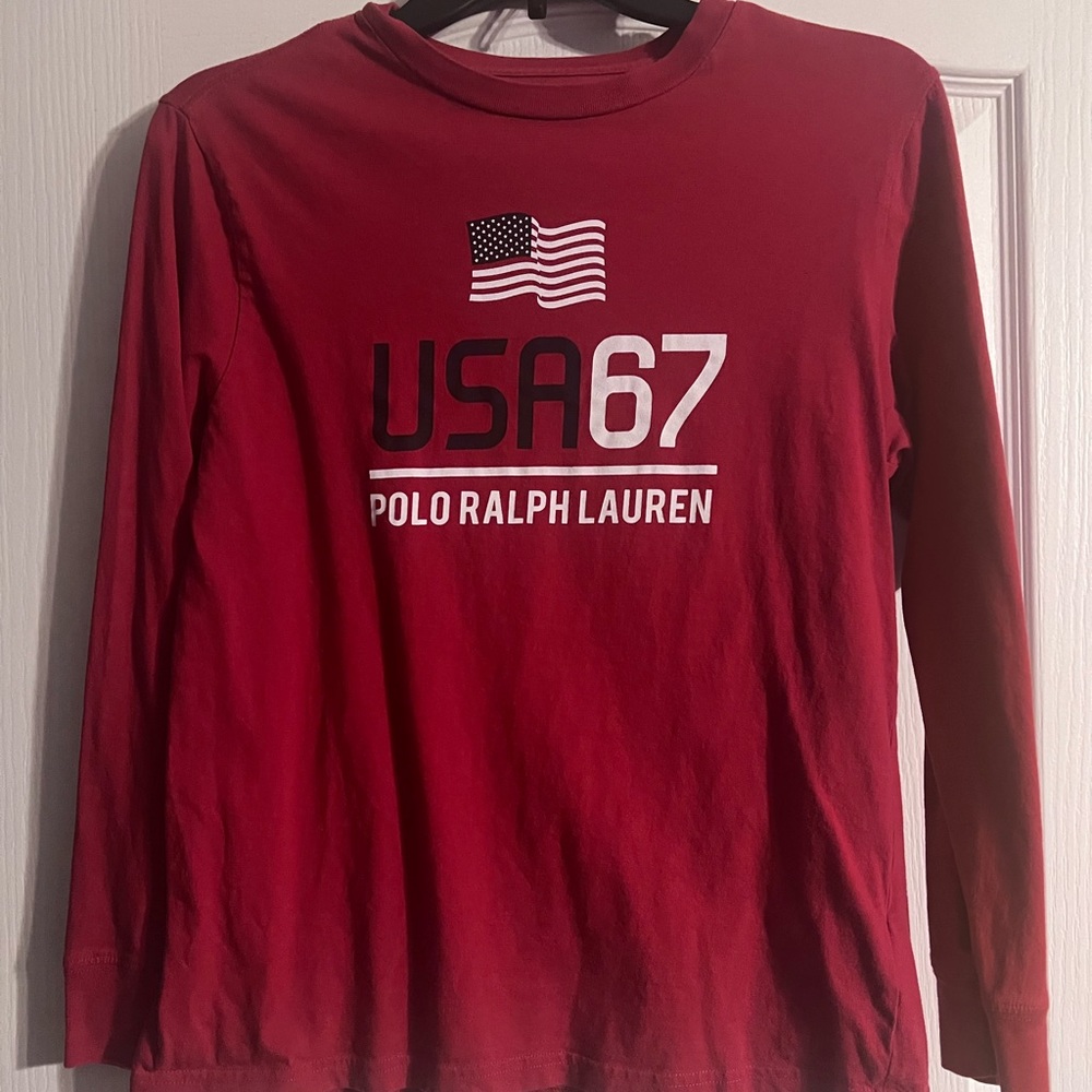 long sleeve red polo shirt